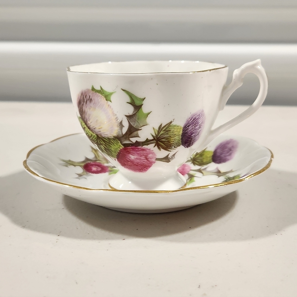 Queen Anne, Thistle pattern Teacup and Saucer